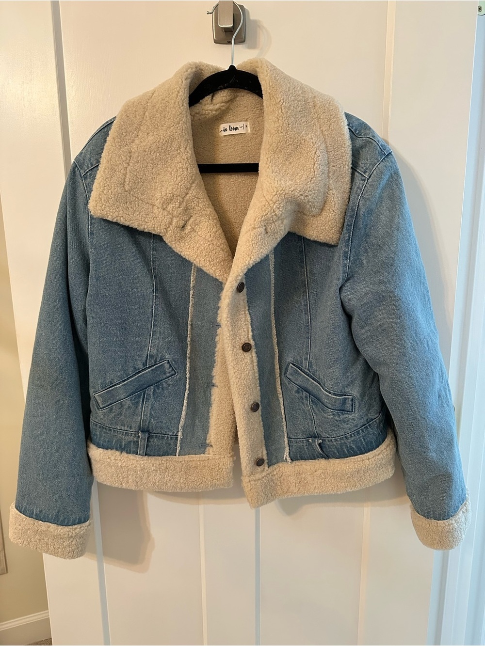 Oversized brand new Sherpa-Lined Denim Jacket - Light Blue with Cream Sherpa
